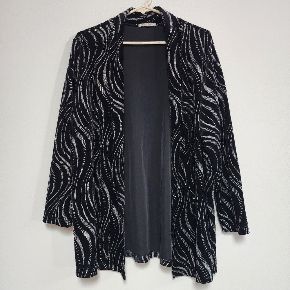 Notations Open Front Roll Collar Black Silver Car… - image 1